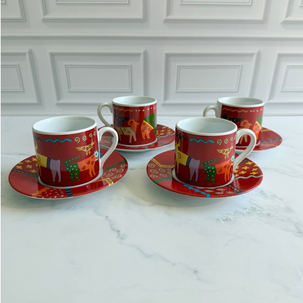 VTG Set (4) Kiva Riviera Van Beers Demitasse Cup & Saucer Sets Eclectic Artsy